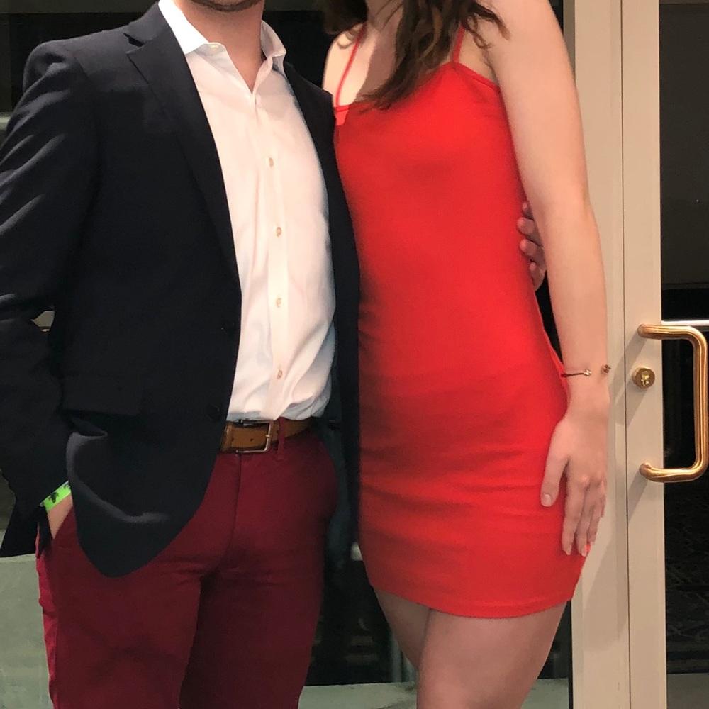 Red body con dress